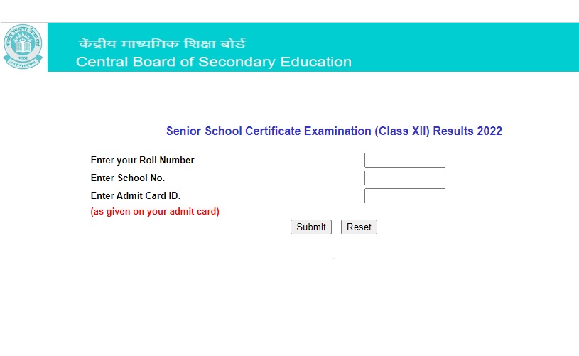 CBSE result 12th class 2022 cbseresults.nic.in